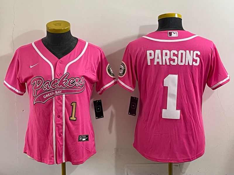 Women 2025 Green Bay Packers #1 Parsons Pink Nike Limited NFL Jersey style 002
